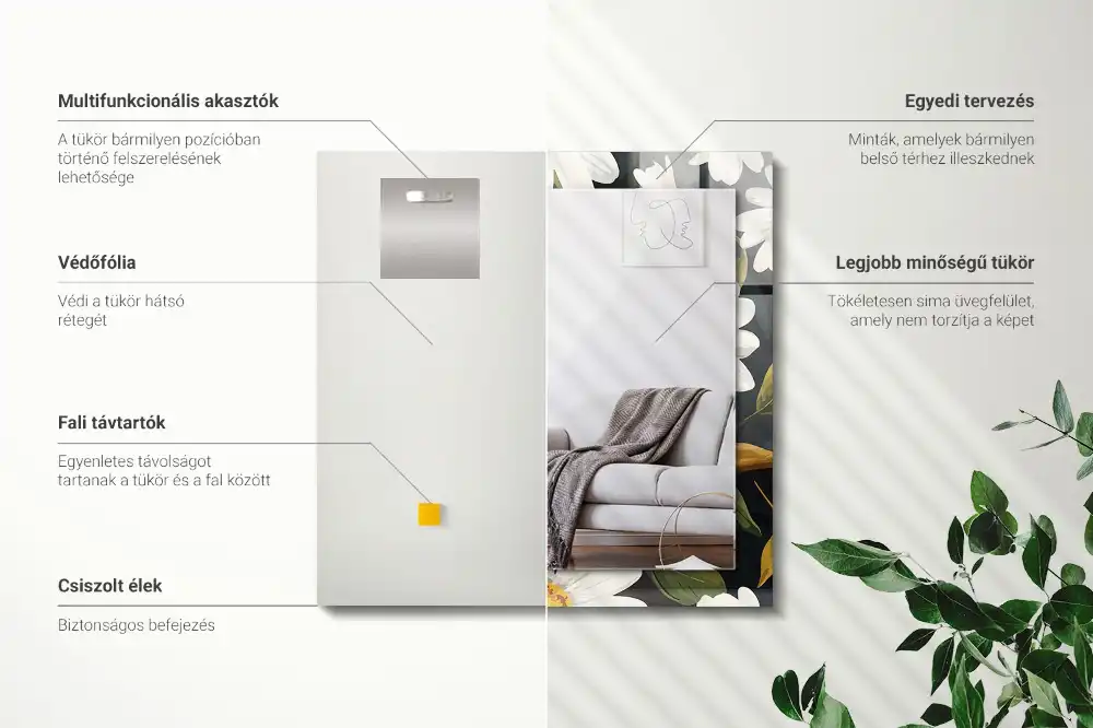 Rektangulär spegel med tryck Vita tusensköna blad