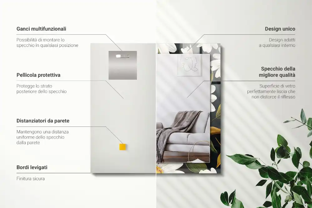 Rektangulär spegel med tryck Vita tusensköna blad