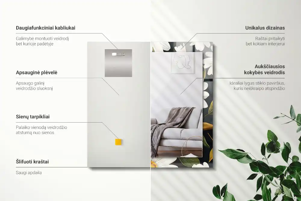 Rektangulär spegel med tryck Vita tusensköna blad