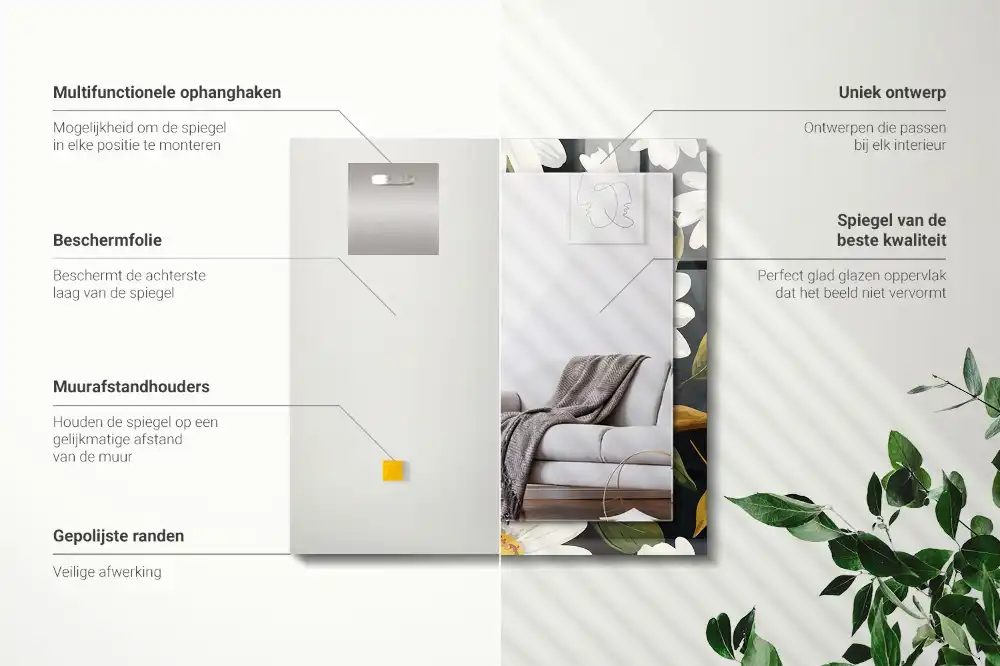 Rektangulär spegel med tryck Vita tusensköna blad