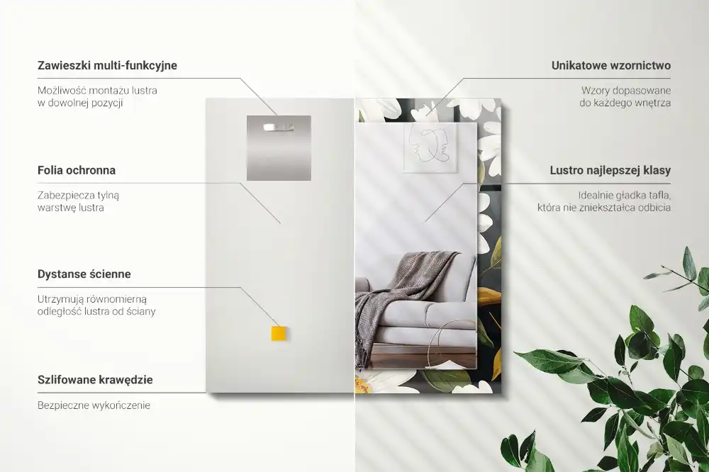 Rektangulär spegel med tryck Vita tusensköna blad