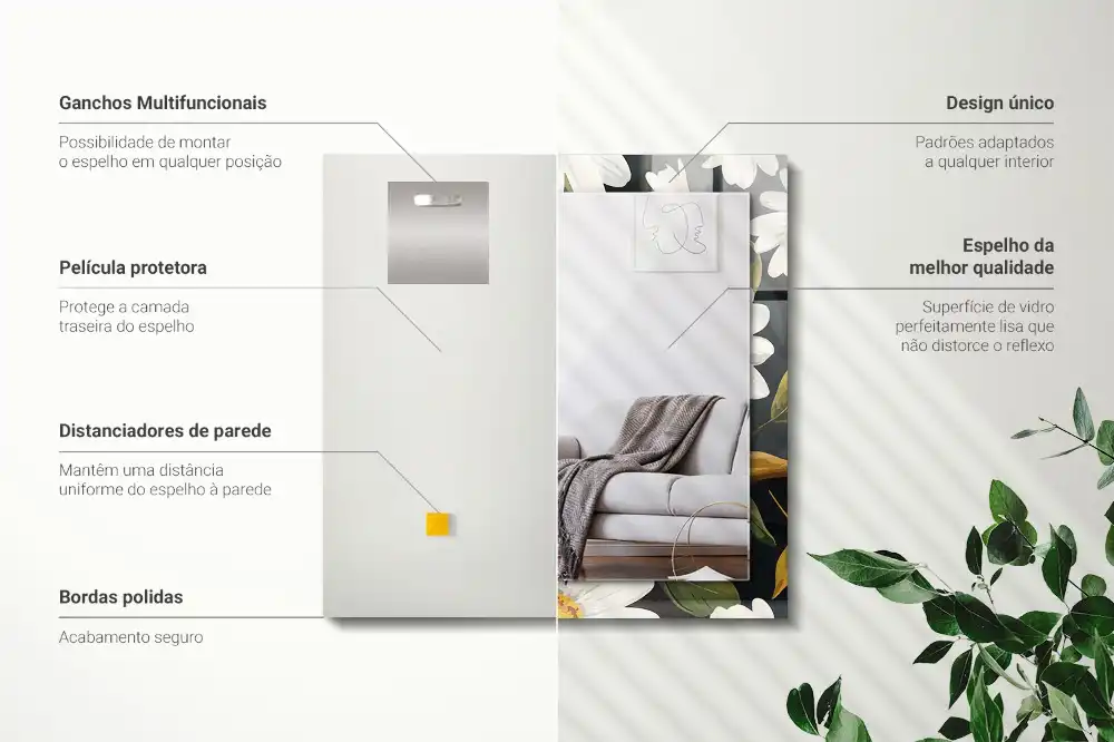 Rektangulär spegel med tryck Vita tusensköna blad