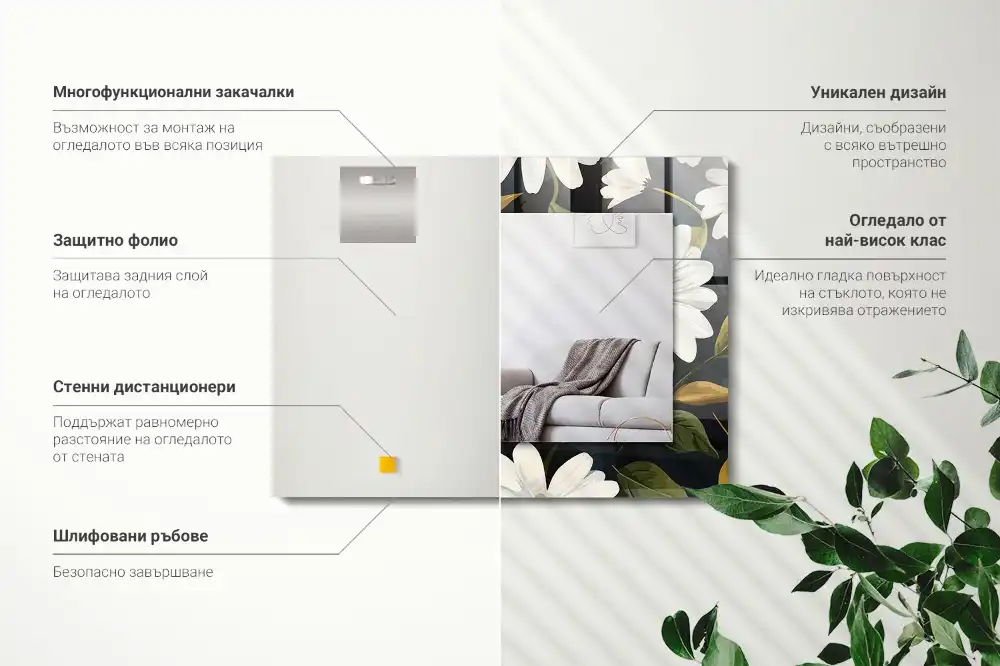 Rektangulär spegel med tryck Vita tusensköna blad