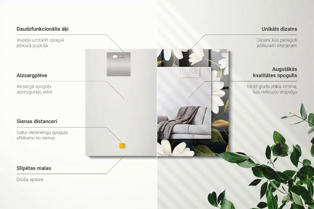 Rektangulär spegel med tryck Vita tusensköna blad