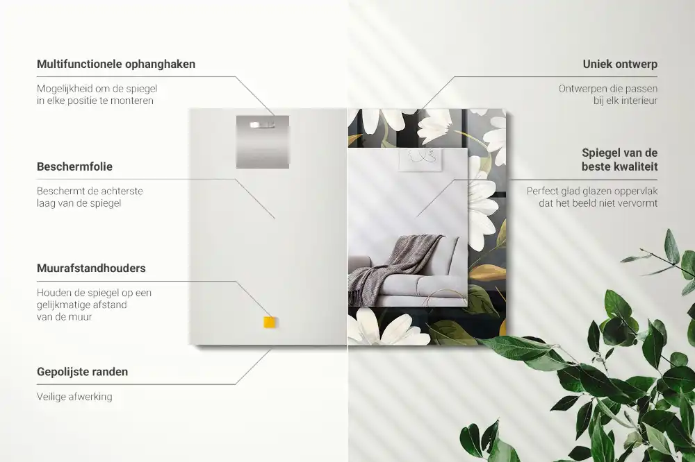 Rektangulär spegel med tryck Vita tusensköna blad