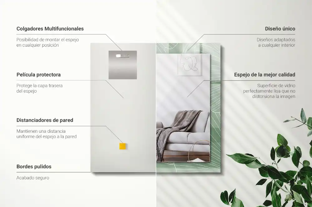 Dekorativ spegel med tryck Ginkgo lämnar
