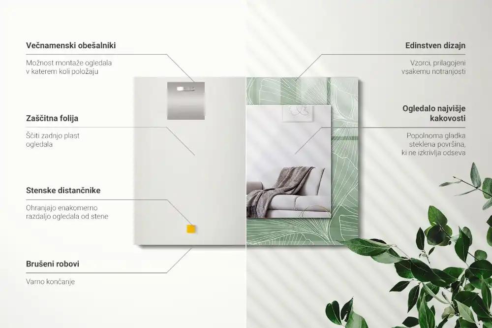 Dekorativ spegel med tryck Ginkgo lämnar