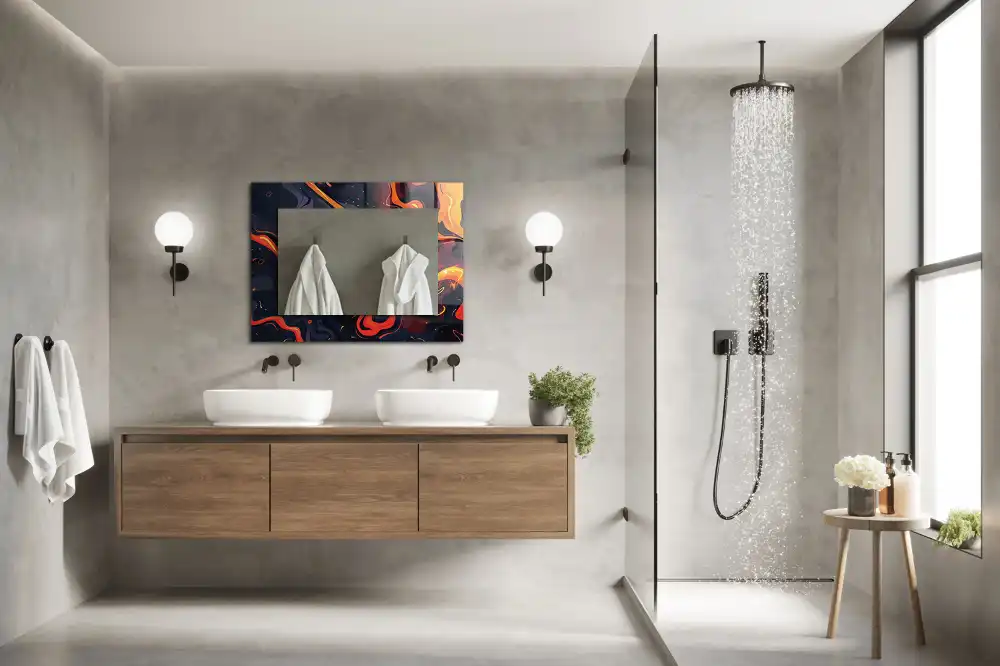 Rektangulär spegel med tryck Vulkan lava