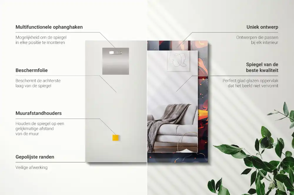 Rektangulär spegel med tryck Vulkan lava