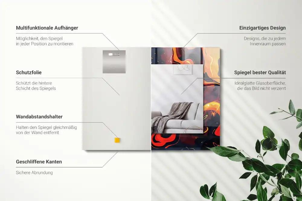 Rektangulär spegel med tryck Vulkan lava