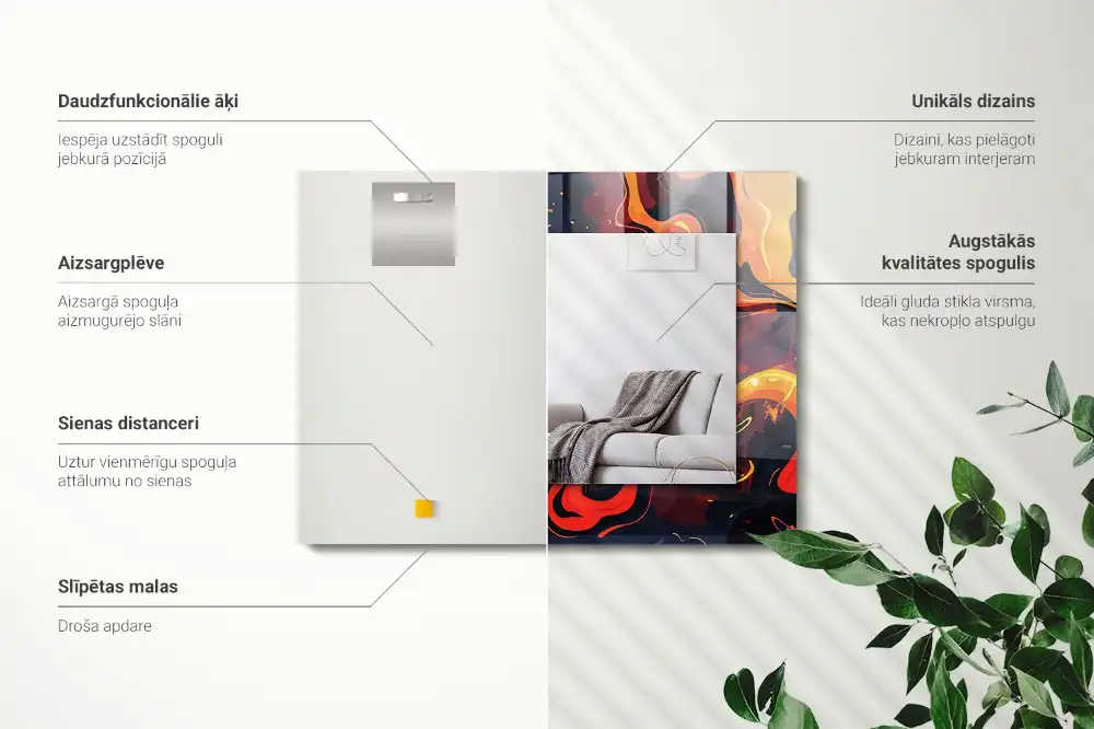 Rektangulär spegel med tryck Vulkan lava