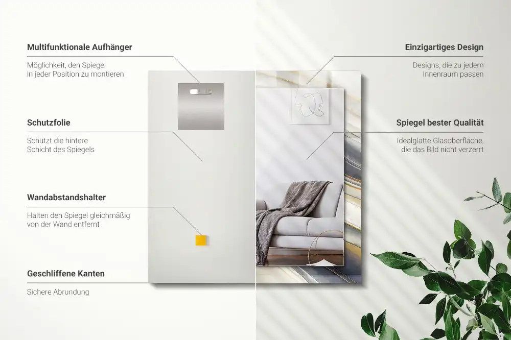 Rektangulär spegel med tryck Abstrakt färg vågor