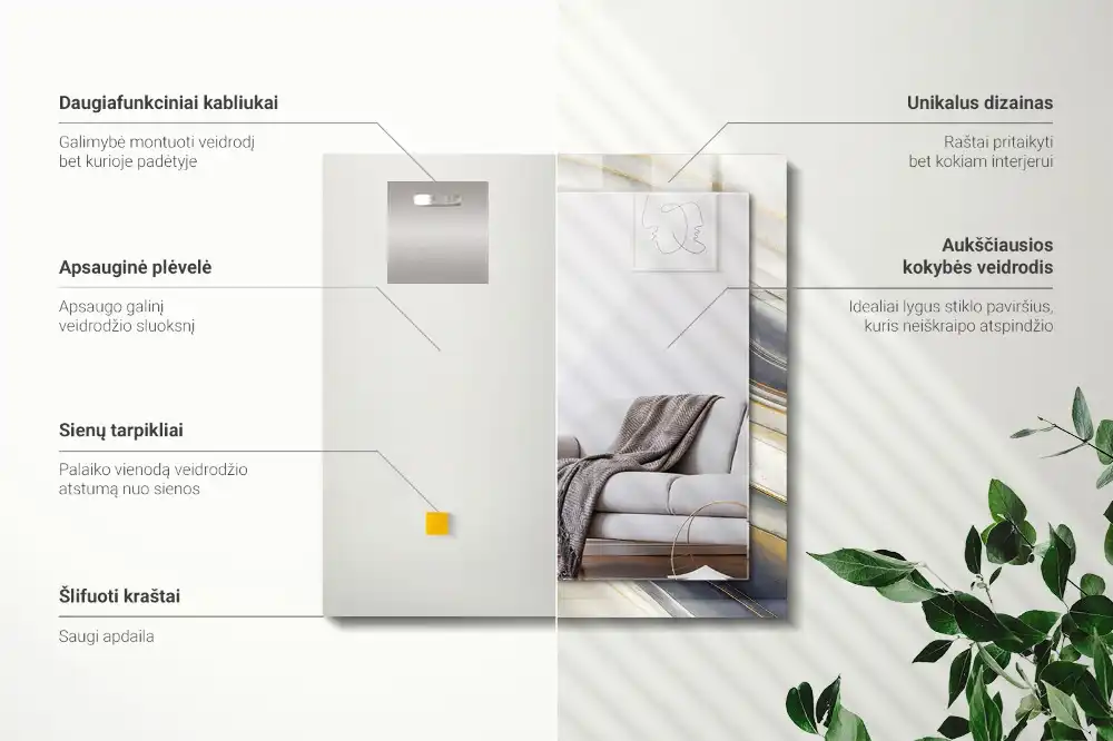 Rektangulär spegel med tryck Abstrakt färg vågor