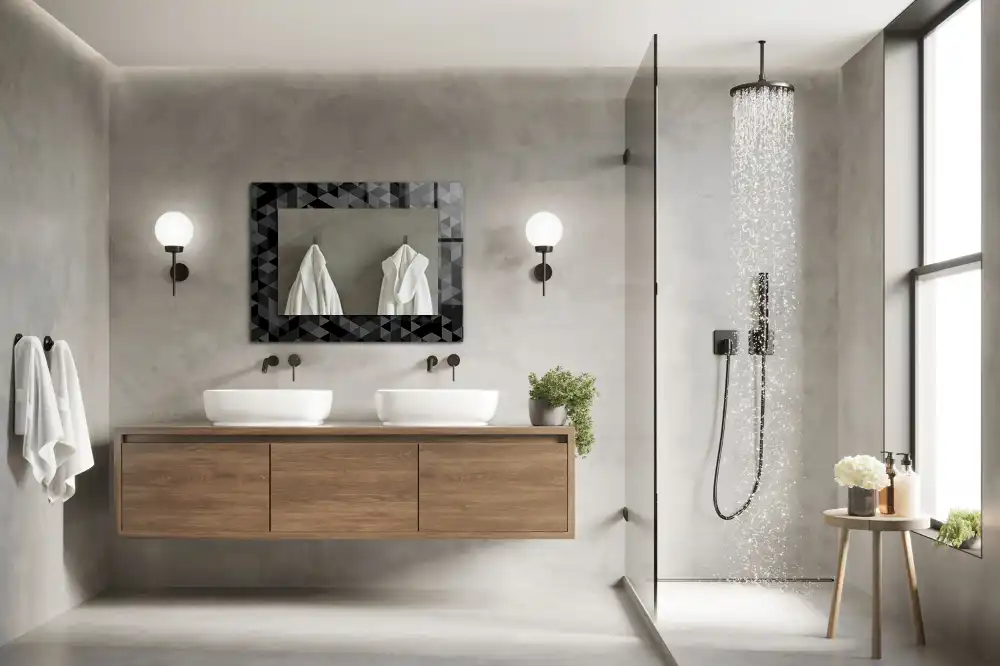 Rektangulär spegel med tryck Svarta och gråa trianglar