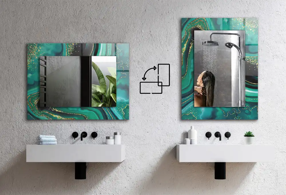 Rektangulär spegel med tryck Svarta och gråa trianglar