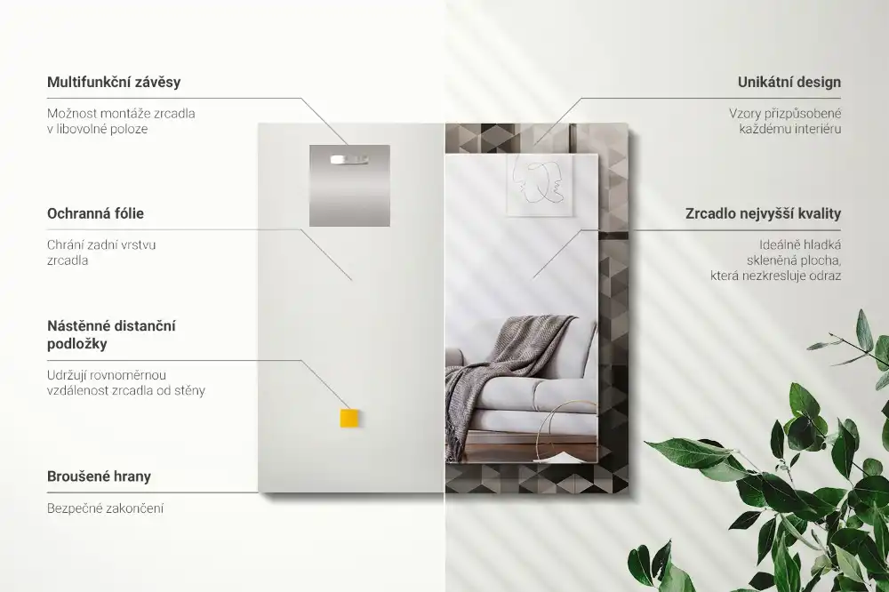 Rektangulär spegel med tryck Svarta och gråa trianglar
