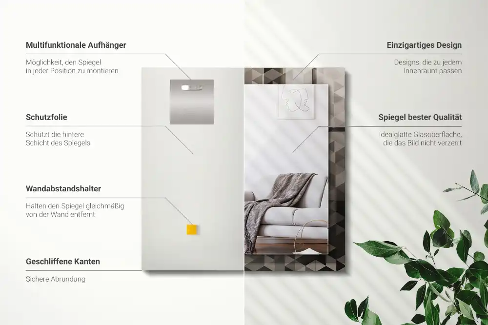 Rektangulär spegel med tryck Svarta och gråa trianglar