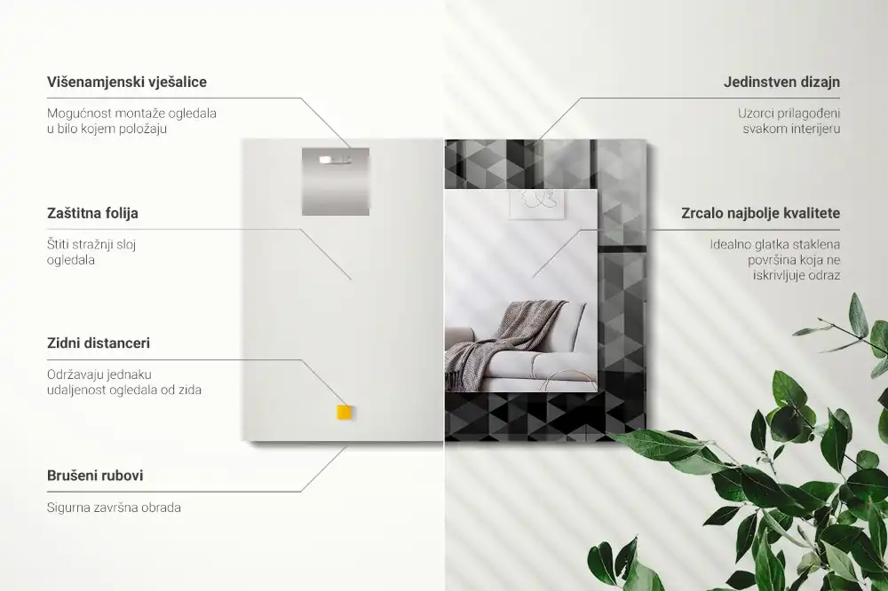 Rektangulär spegel med tryck Svarta och gråa trianglar