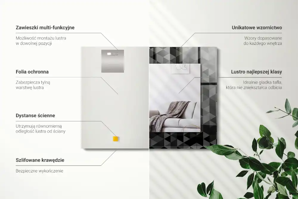 Rektangulär spegel med tryck Svarta och gråa trianglar