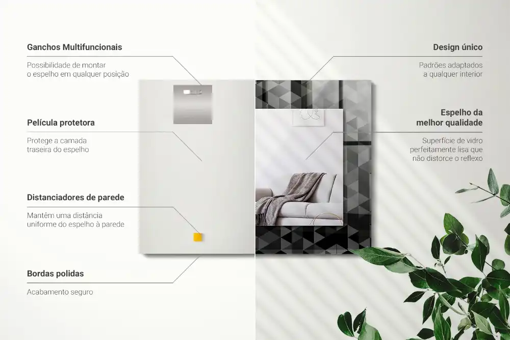 Rektangulär spegel med tryck Svarta och gråa trianglar