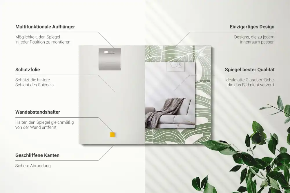 Dekorativ spegel med tryck Monstera lämnar