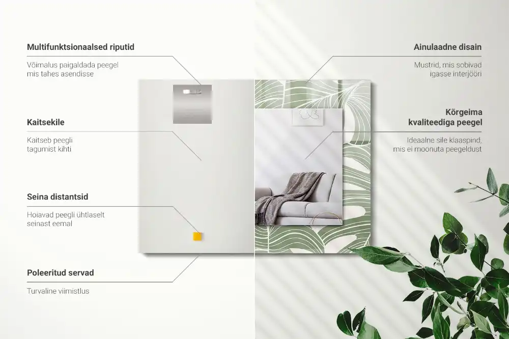 Dekorativ spegel med tryck Monstera lämnar