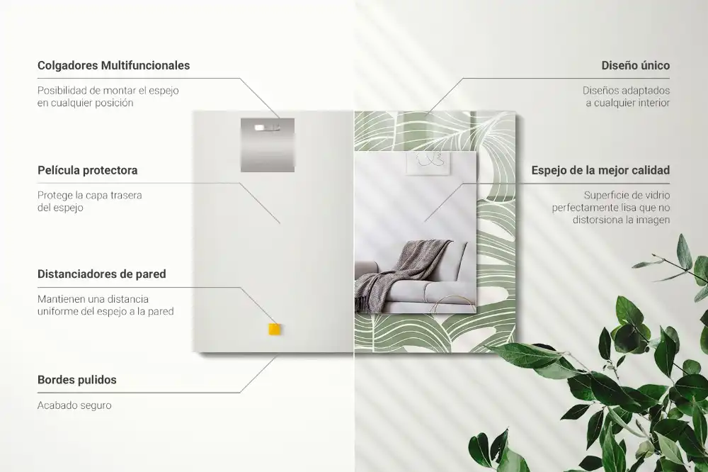 Dekorativ spegel med tryck Monstera lämnar
