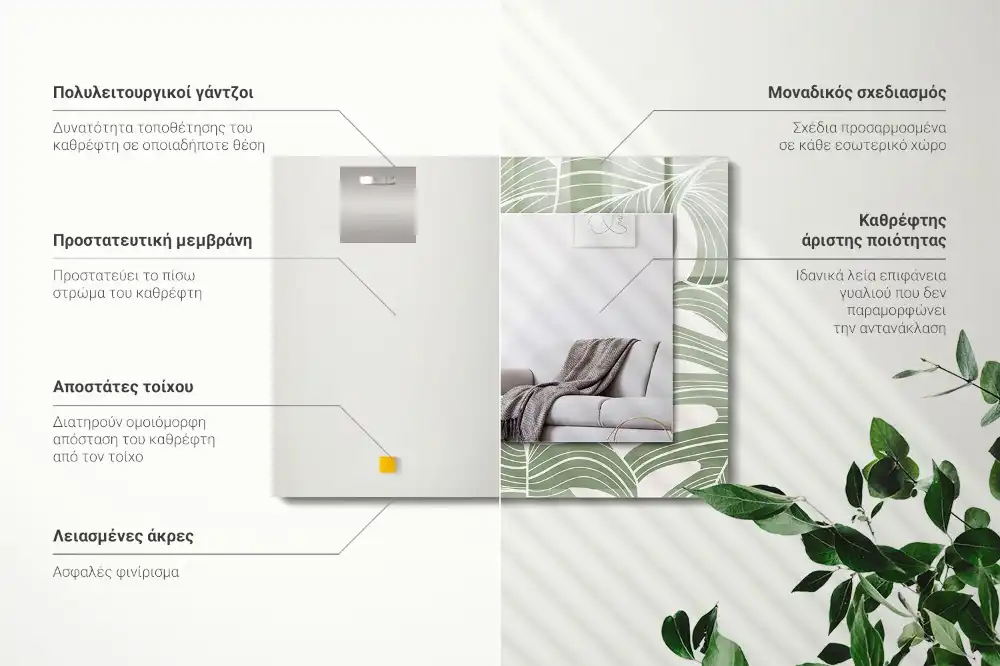 Dekorativ spegel med tryck Monstera lämnar