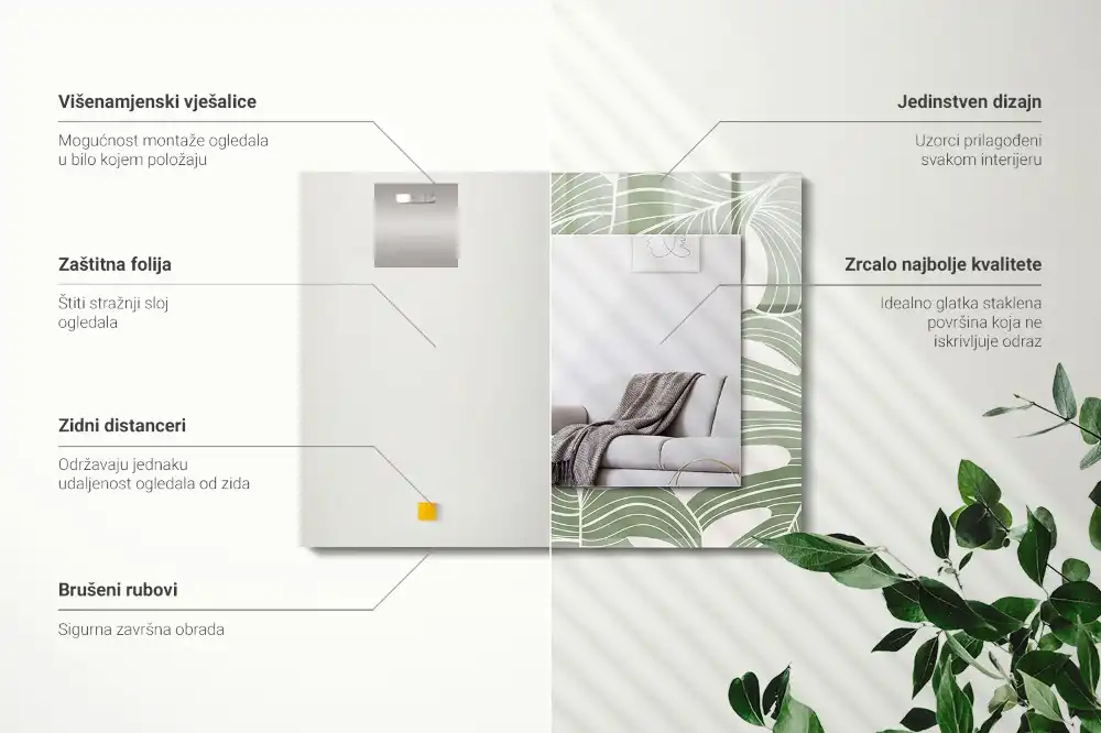 Dekorativ spegel med tryck Monstera lämnar