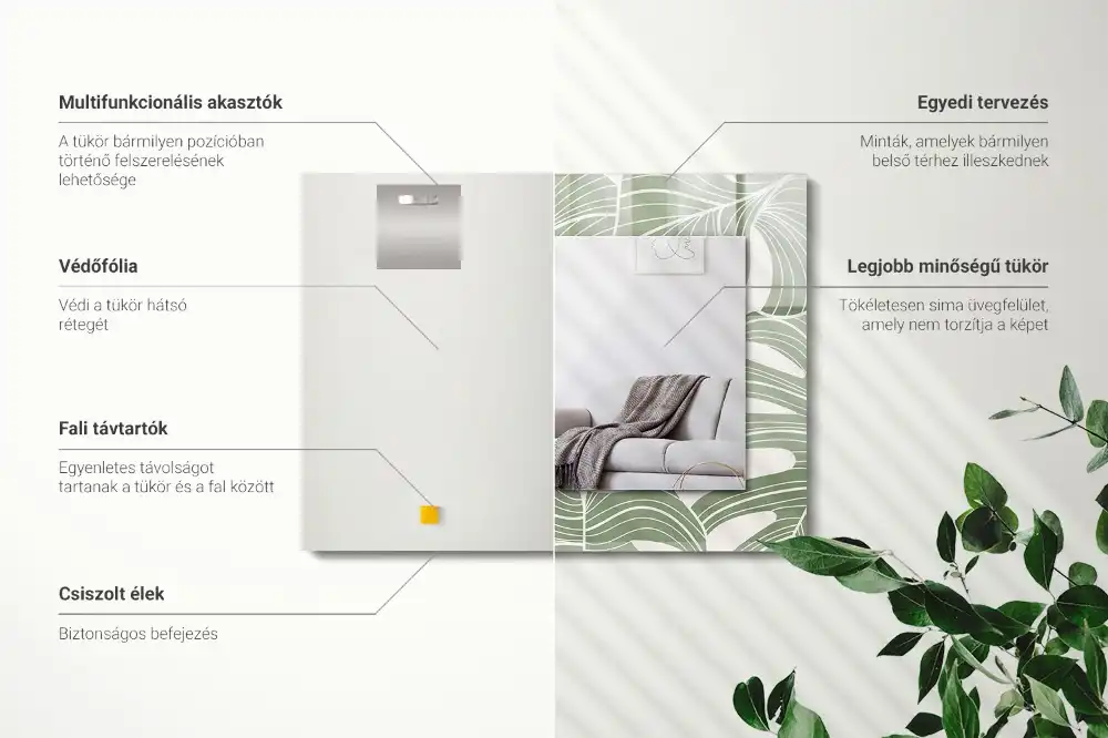 Dekorativ spegel med tryck Monstera lämnar