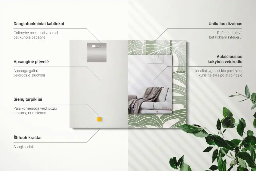 Dekorativ spegel med tryck Monstera lämnar