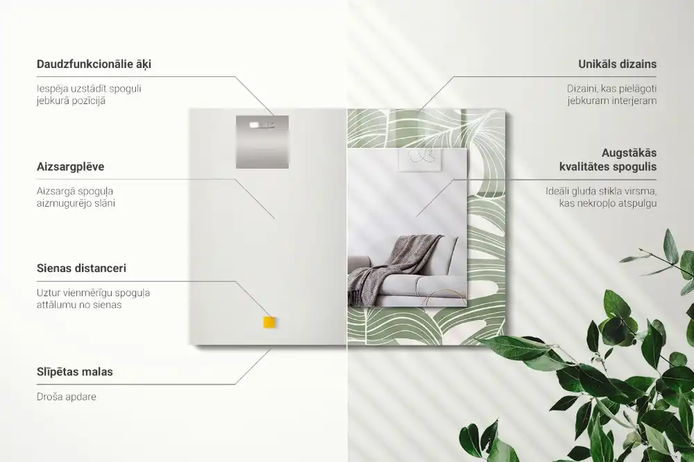 Dekorativ spegel med tryck Monstera lämnar