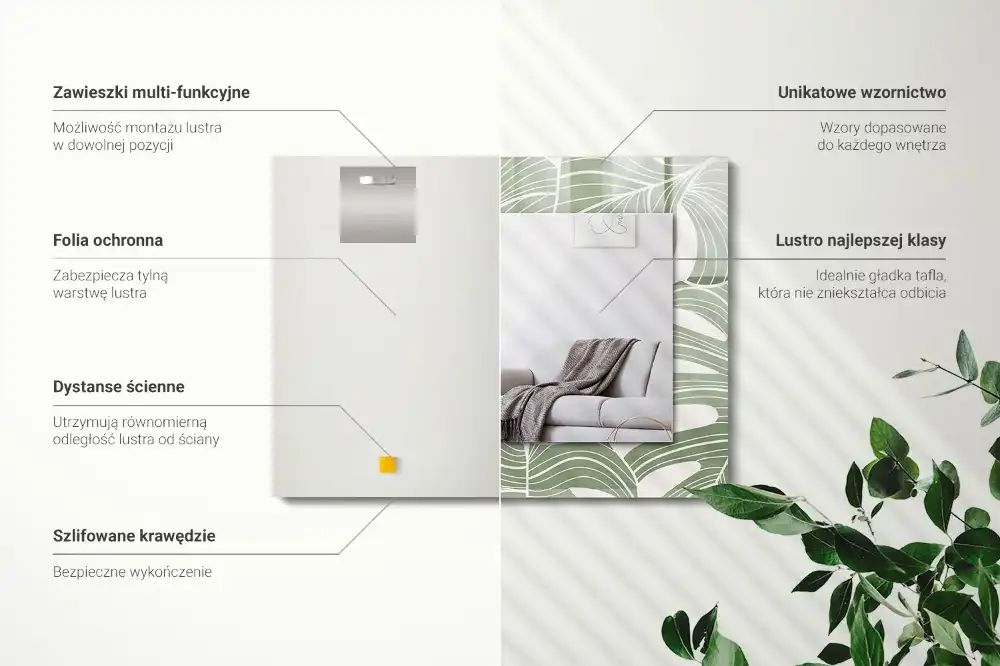 Dekorativ spegel med tryck Monstera lämnar