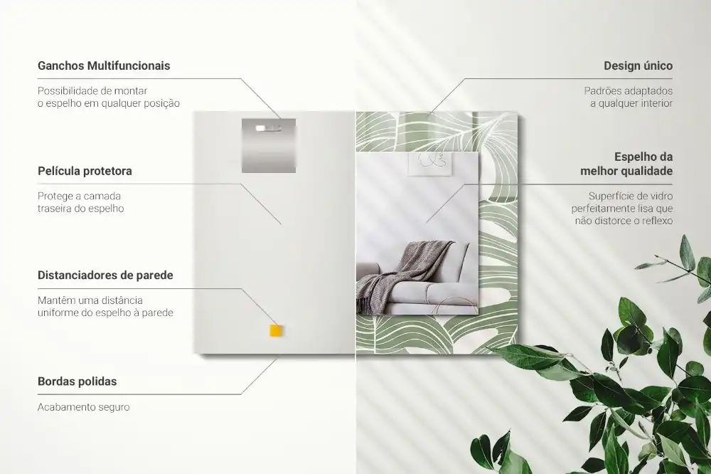 Dekorativ spegel med tryck Monstera lämnar