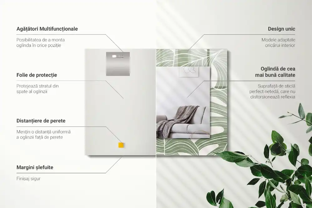 Dekorativ spegel med tryck Monstera lämnar