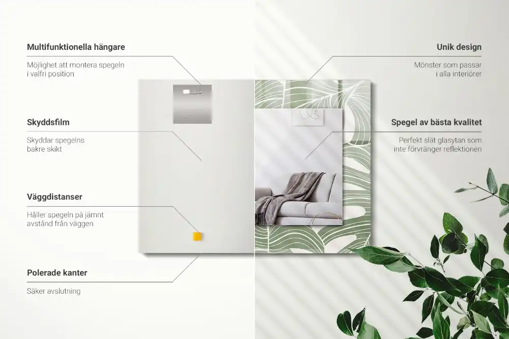 Dekorativ spegel med tryck Monstera lämnar
