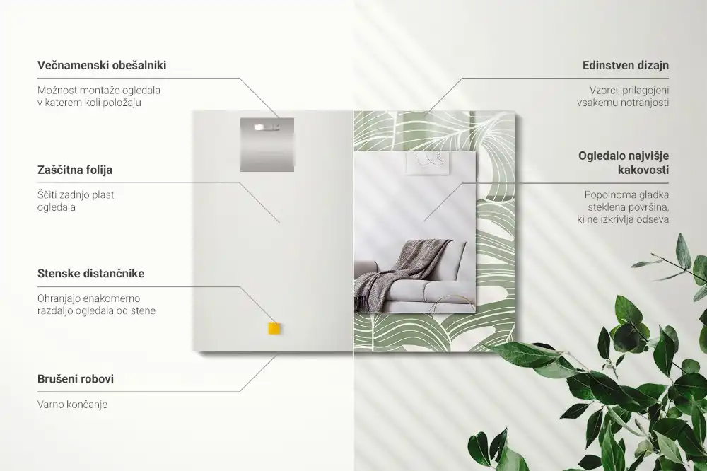 Dekorativ spegel med tryck Monstera lämnar
