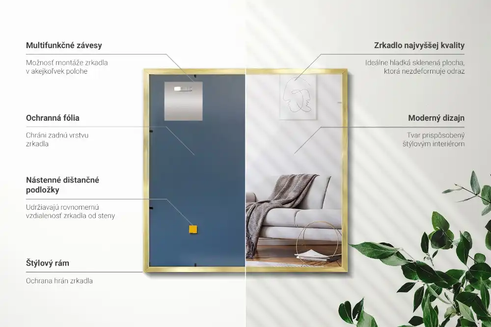 Rektangulär spegel gyllene ram Vägghängd prydnad