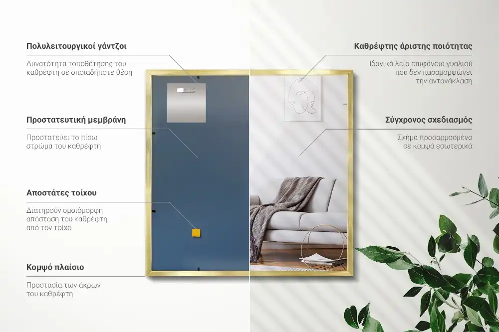 Rektangulär spegel gyllene ram Vägghängd prydnad