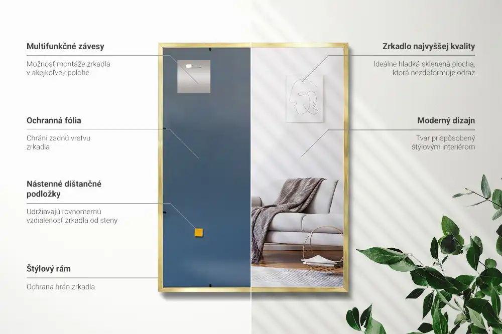 Rektangulär spegel gyllene ram Vägghängd prydnad