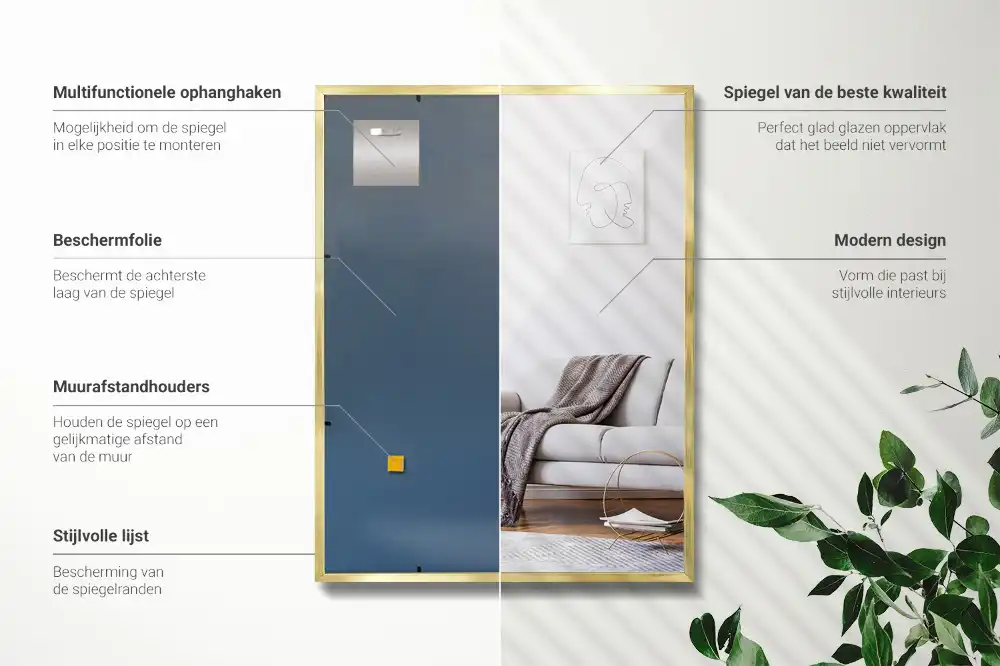 Rektangulär spegel gyllene ram Vägghängd prydnad
