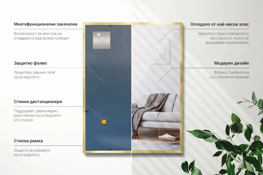 Rektangulär spegel gyllene ram Vägghängd prydnad