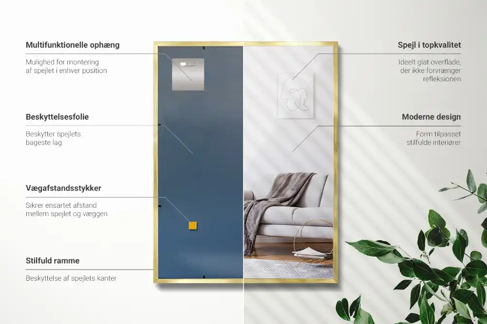 Rektangulär spegel gyllene ram Vägghängd prydnad