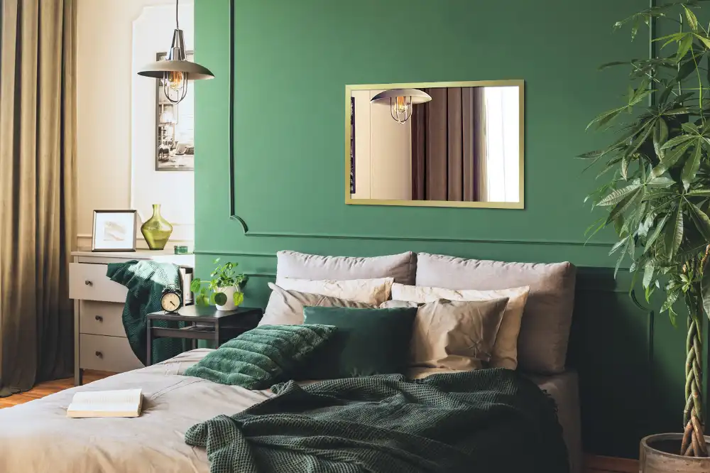 Rektangulär spegel gyllene ram Vägghängd prydnad