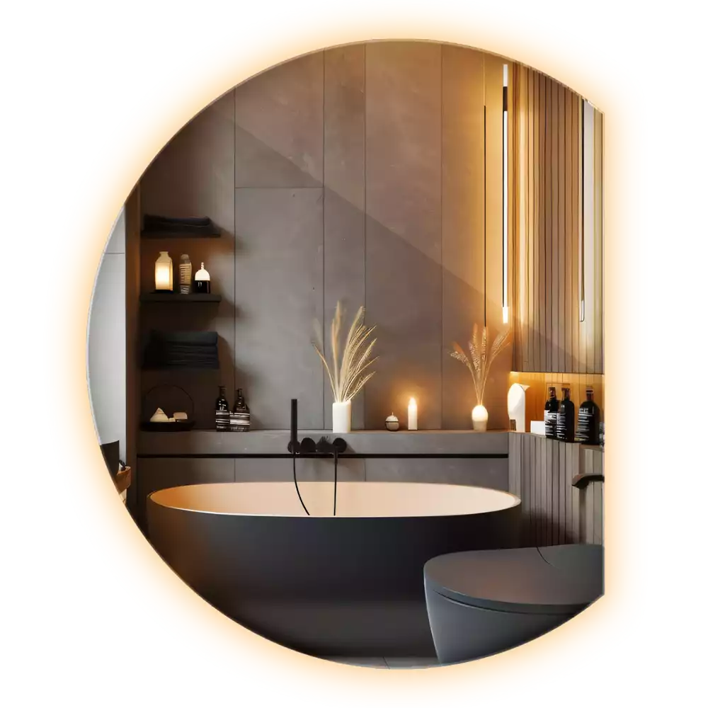 Halvcirkel spegel med led belysning