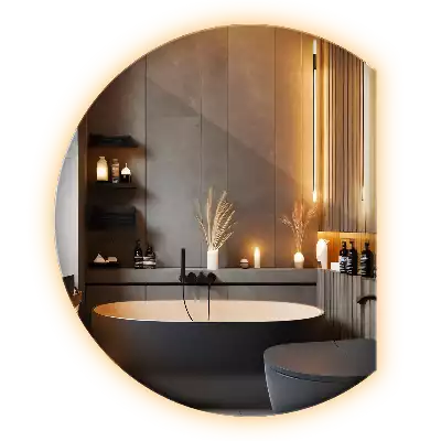 Halvcirkel spegel med led belysning