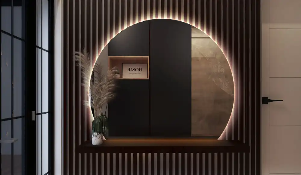 Halvcirkel spegel med led belysning