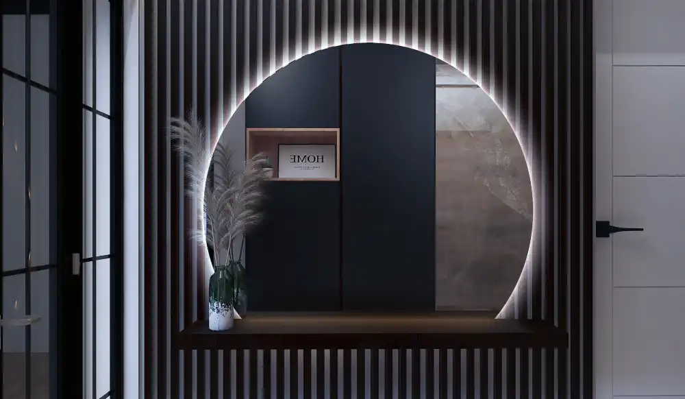 Halvcirkel spegel med led belysning