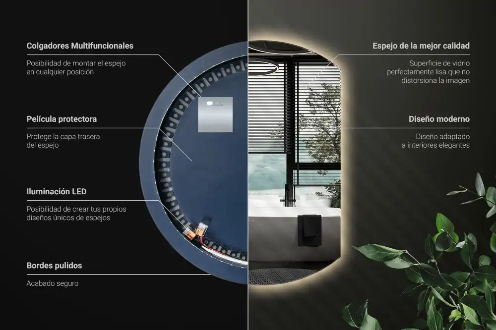 Halvcirkel spegel med led belysning