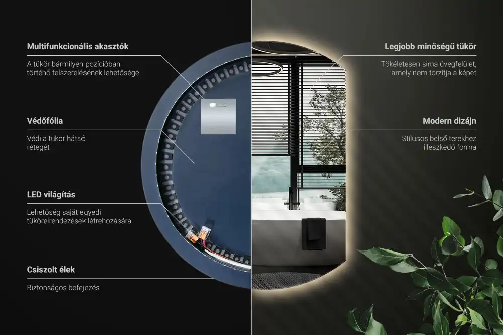 Halvcirkel spegel med led belysning